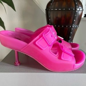NWB BALENCIAGA Hot Pink Fuchsia Mallorca Rubber Slide Sandal Size 42
